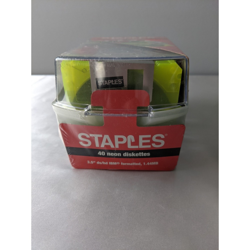 Staples 40 Neon Diskettes 3.5 DS/HD IBM Formatted 1.44MB Floppy Disks Case New